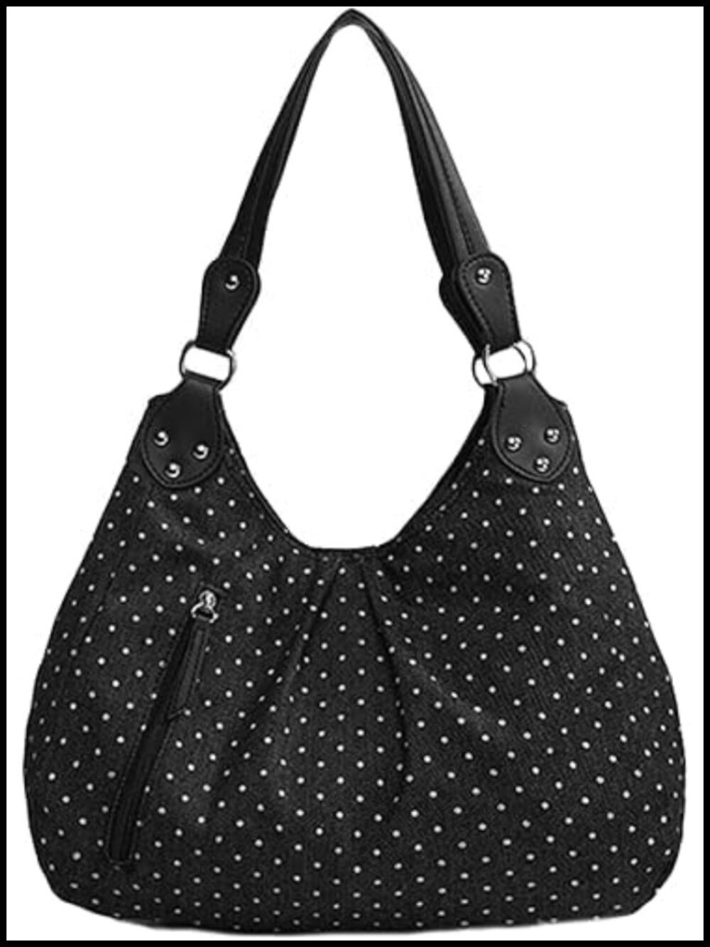 Vintage Y2K Slouchy Hobo Bag with Studs, Polka Dot Tote Shoulder Purse